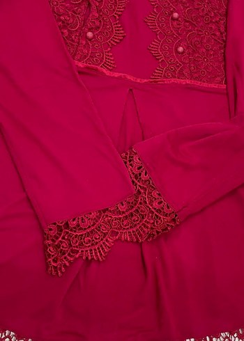 Bordo Dantel İşlemeli lohusa pijama takımı - Görsel 4