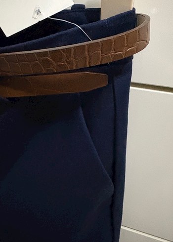 Kemerli Lacivert Kadın Pantolon - Görsel 5