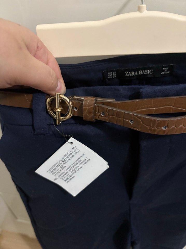 Kemerli Lacivert Kadın Pantolon - Görsel 3