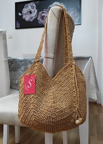 Lale model hasır plaj çantası 