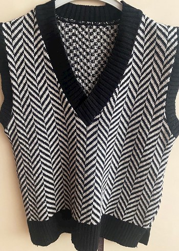 Gri V Yaka Örgü Kadın Süveter - Görsel 2