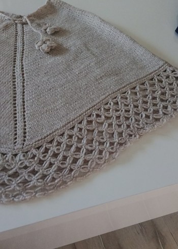 Kız Çocuk Bohem Bej Örgü Panço - Görsel 2