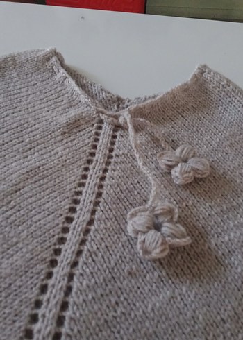 Kız Çocuk Bohem Bej Örgü Panço - Görsel 3