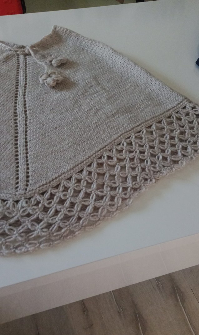 Kız Çocuk Bohem Bej Örgü Panço - Görsel 2