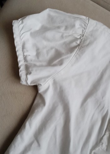 Kız Çocuk Beyaz Keten Kısa Kollu Gömlek - Görsel 2