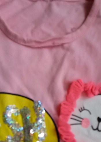 Kız Çocuk Renkli Baskılı Pembe Tişört - Görsel 2