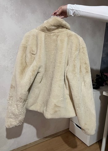 42 Beden camel Renk Bej Midi Boy Suni Kürk Detaylı Ceket