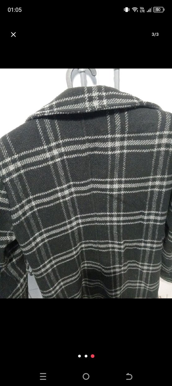 Düğmeli Gri Ekose Midi Kadın Kaban - Görsel 3