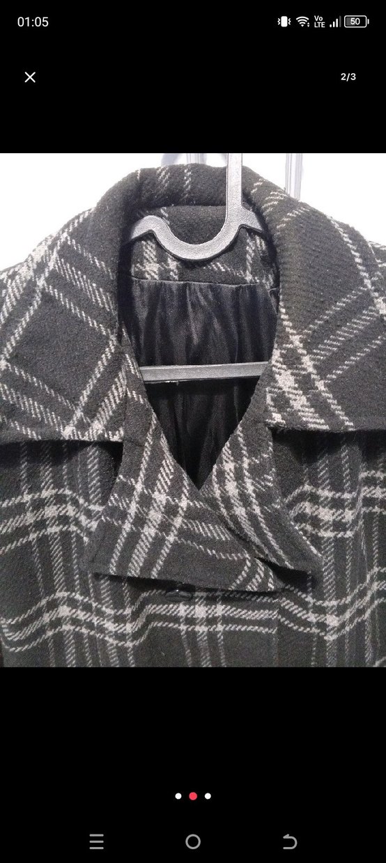 Düğmeli Gri Ekose Midi Kadın Kaban - Görsel 2