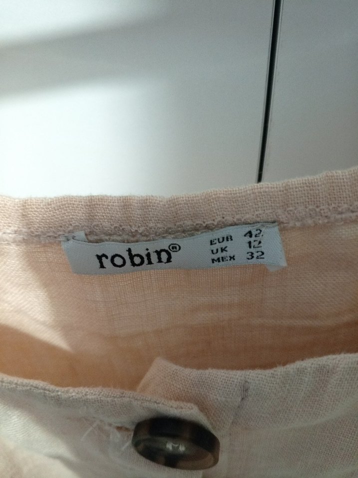 Bej Düğmeli Keten Mini Elbise - Görsel 5