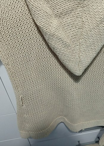 Bej Örgü Kapüşonlu Salaş Hırka - Görsel 3