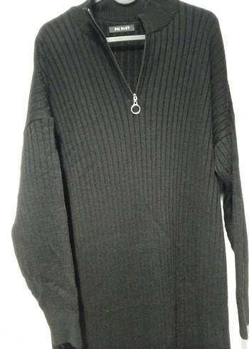 Siyah Yüksek Yakalı Örgü Kadın Elbise - Görsel 6