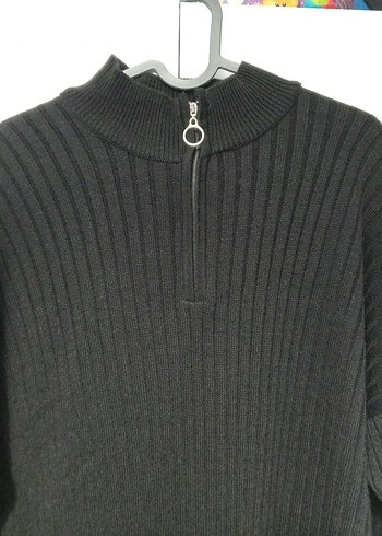 Siyah Yüksek Yakalı Örgü Kadın Elbise - Görsel 3