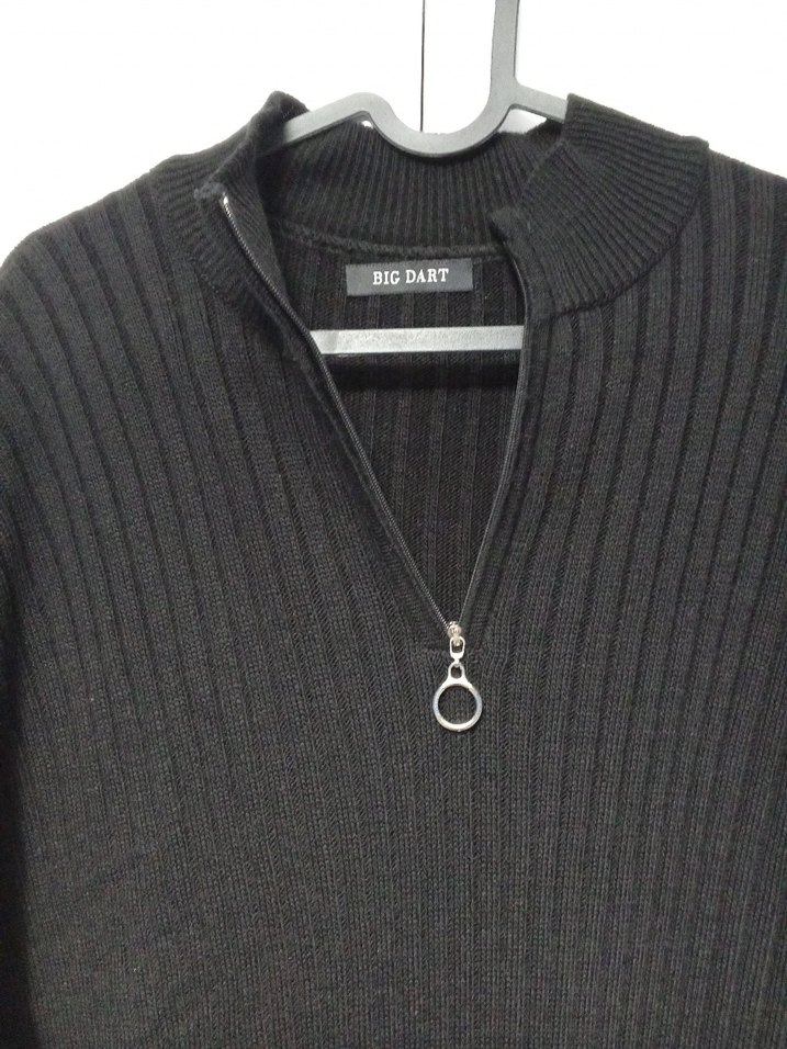 Siyah Yüksek Yakalı Örgü Kadın Elbise - Görsel 4