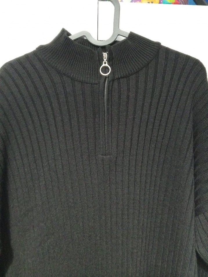 Siyah Yüksek Yakalı Örgü Kadın Elbise - Görsel 3