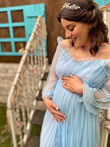 m Beden mavi Renk BEBE MAVİ TÜL ELBİSE