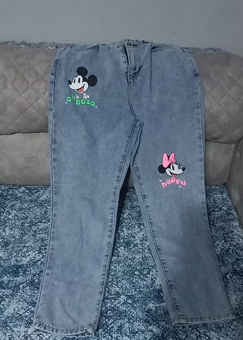 Gri Baskılı Kız Denim Pantolon