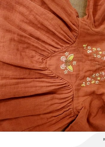 Kız bebek müslin kumaş Nakışlı Elbise - Görsel 3