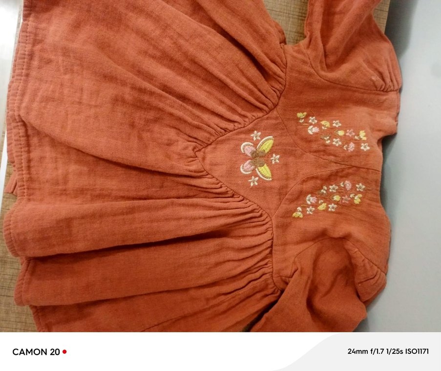 Kız bebek müslin kumaş Nakışlı Elbise - Görsel 3