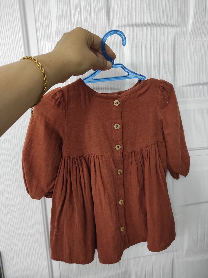 Kız bebek müslin kumaş Nakışlı Elbise - Görsel 2