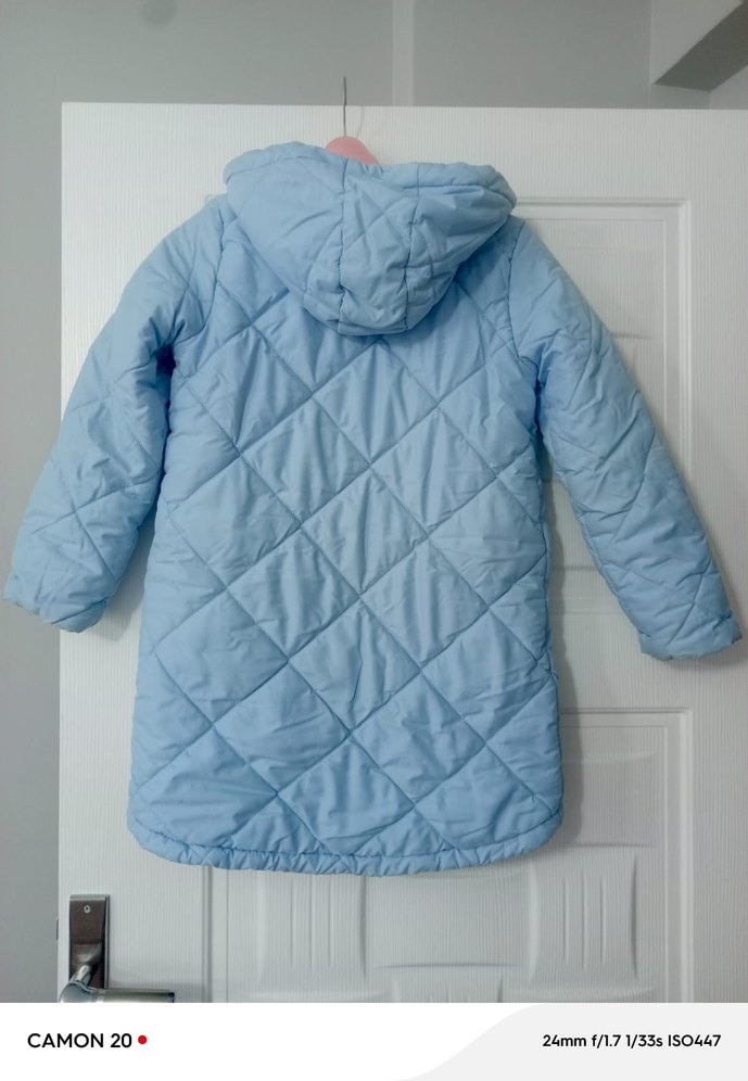 Kız Çocuk mavi Kapüşonlu Fermuarlı Mont - Görsel 4