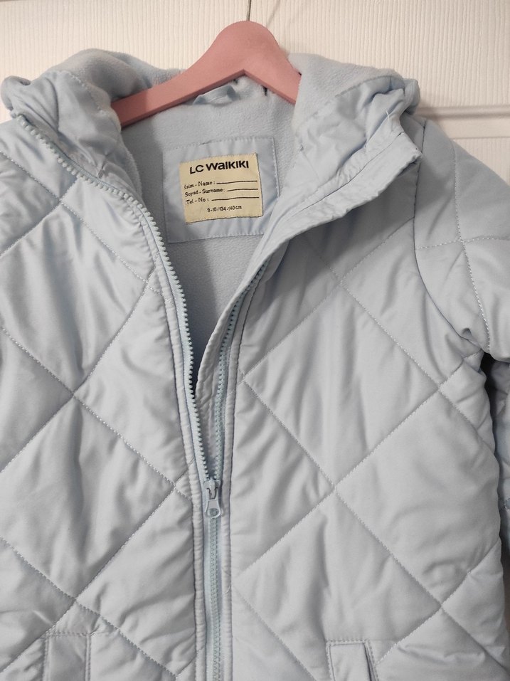 Kız Çocuk mavi Kapüşonlu Fermuarlı Mont - Görsel 2