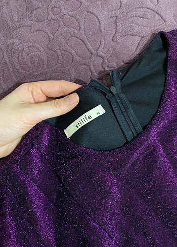 Mor Uzun Kollu Drapeli Abiye Elbise - Görsel 4