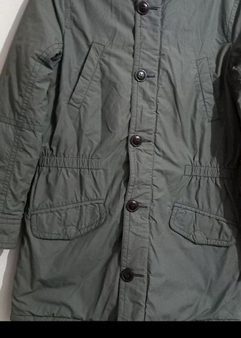 Bennetton .kadın Gri Kapüşonlu Düğmeli Kaban - Görsel 3