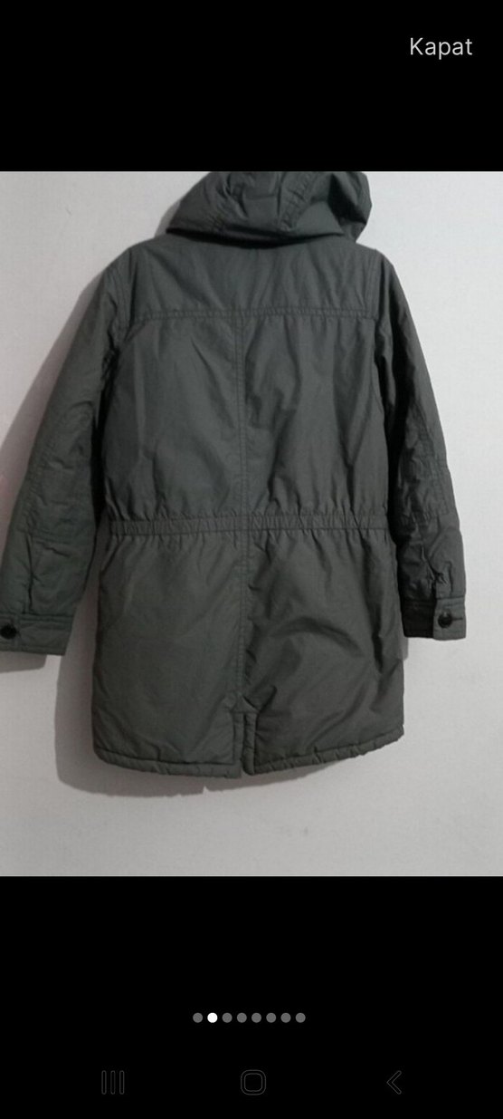 Bennetton .kadın Gri Kapüşonlu Düğmeli Kaban - Görsel 2