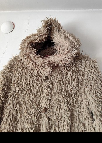 l Beden camel Renk Bej Kadın Peluş Midi Boy Uzun Kollu Ceket
