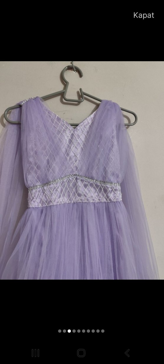 Tommito :Uzun Mor Drapeli Abiye Elbise - Görsel 4