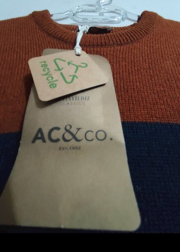 AC&CO  Kahverengi Lacivert Çizgili Erkek Kazak - Görsel 3