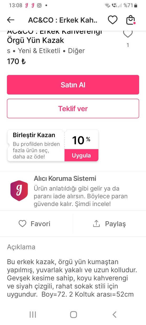AC&CO  Kahverengi Lacivert Çizgili Erkek Kazak - Görsel 5