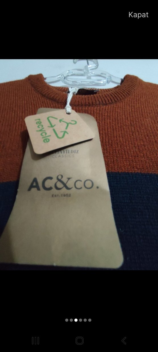 AC&CO  Kahverengi Lacivert Çizgili Erkek Kazak - Görsel 3