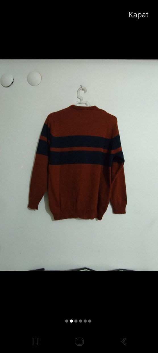 AC&CO  Kahverengi Lacivert Çizgili Erkek Kazak - Görsel 2