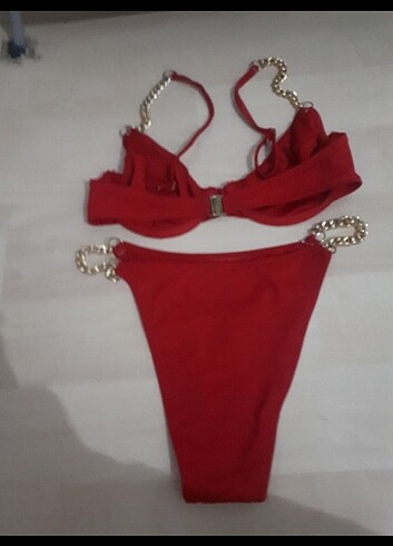 s Beden kırmızı Renk ZINCIR DETAYLI KADINNBIKINI TAKIMI