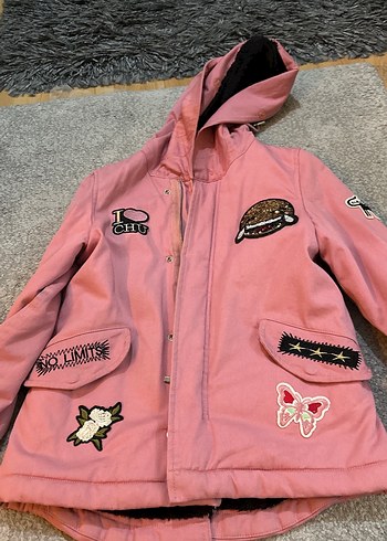 Pembe Nakışlı Pamuklu çocuk Ceket - Görsel 5