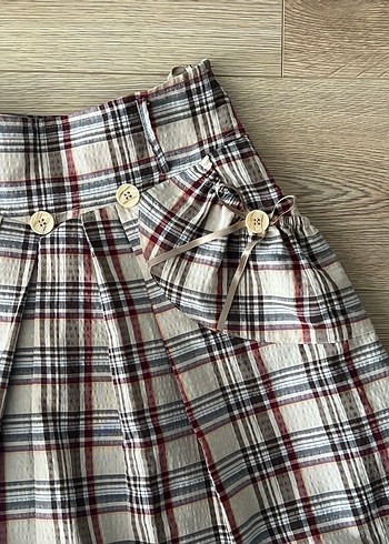 Ekose midi vintage düğmeli Etek - Görsel 2