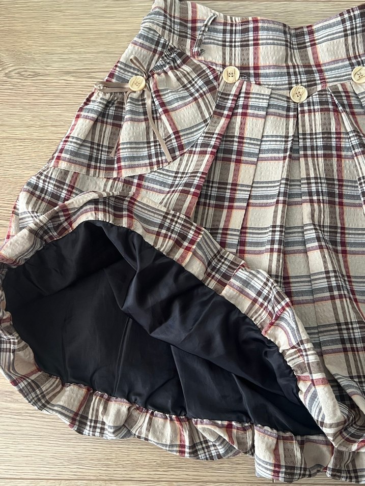 Ekose midi vintage düğmeli Etek - Görsel 3