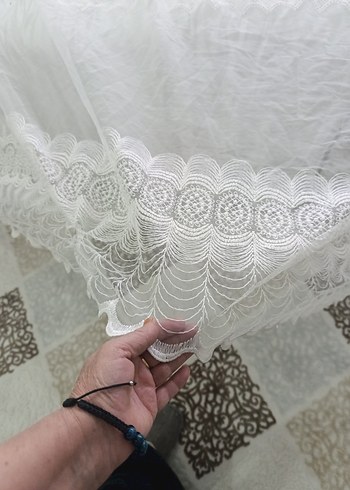 Bohem Gri Nakışlı Beyaz Tül Perde - Görsel 2