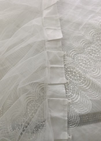 Bohem Gri Nakışlı Beyaz Tül Perde - Görsel 5