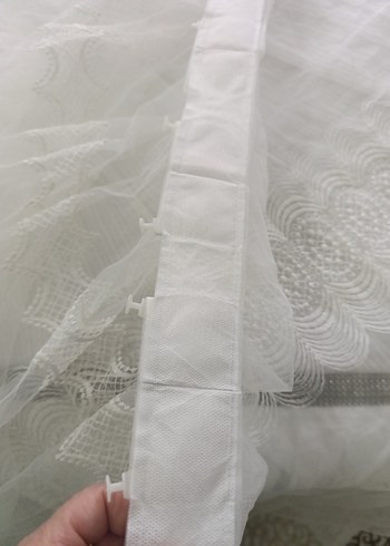 Bohem Gri Nakışlı Beyaz Tül Perde - Görsel 4