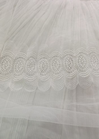 Bohem Gri Nakışlı Beyaz Tül Perde - Görsel 3