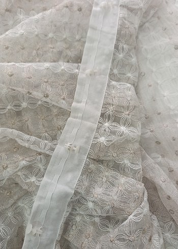 Bohem Gri Nakışlı Beyaz Tül Perde - Görsel 7