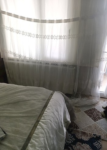 Bohem Gri Nakışlı Beyaz Tül Perde - Görsel 8