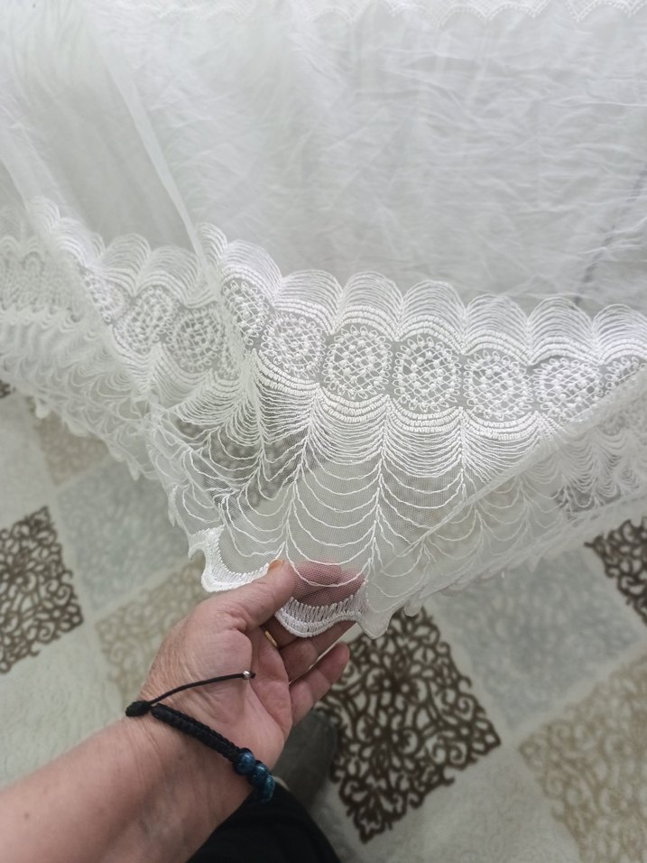 Bohem Gri Nakışlı Beyaz Tül Perde - Görsel 2