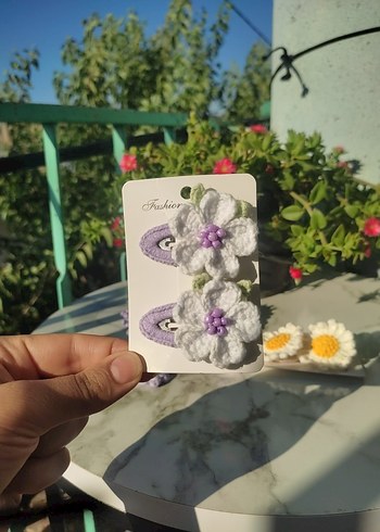 Beden Boncuklu Nakışlı Beyaz Çiçekli Çocuk Toka