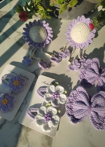 Beden Çiçek Desenli Pastel Mor örgü Saç Tokası