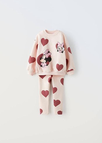 Zara Minnie mouse baskılı taytlı mevsimlik kız çocuk takımı