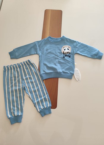 Panda nakışlı pantolonlu mevsimlik erkek bebek takımı